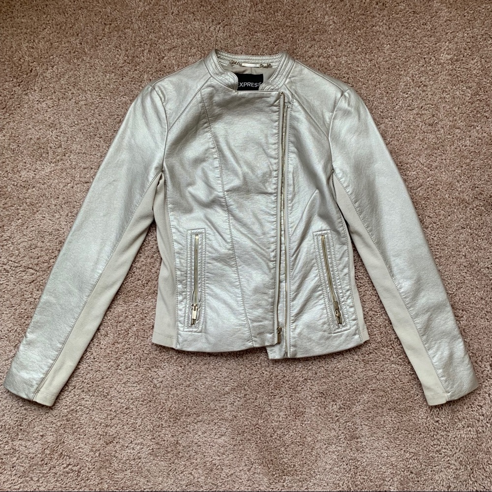 Silver Faux Leather Moto Jacket